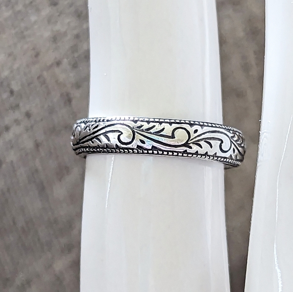 Vintage sterling silver etched ring band 925 solid real genuine marsala - Picture 5 of 5